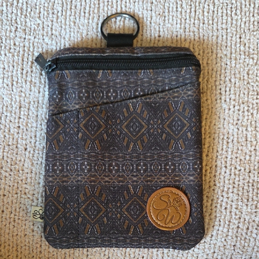 Brown Geometric Pattern Wallet with Metal Clasp